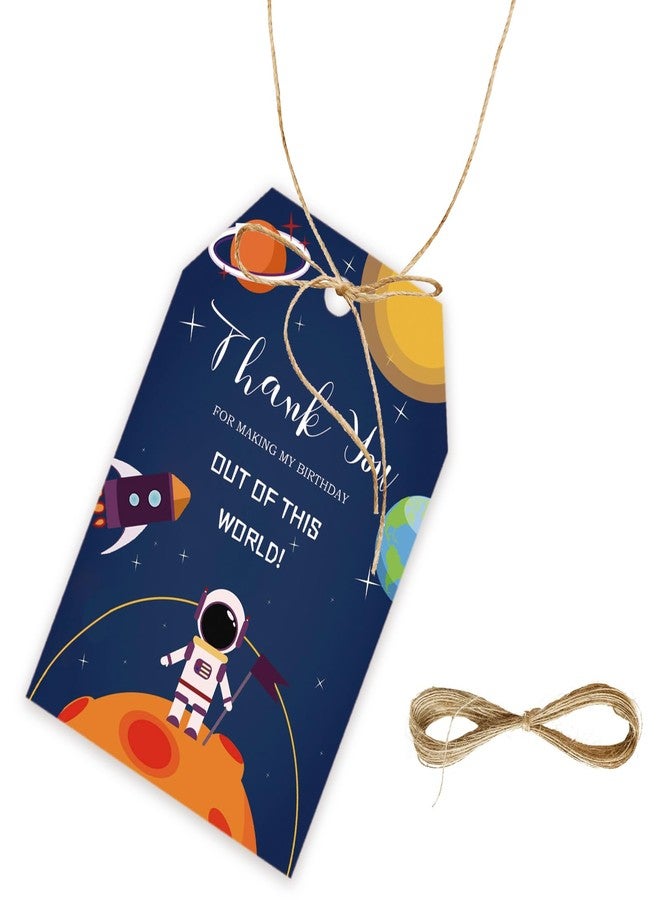 FORSHEEP 50pcs Outer Space Thank You Tags, Rocket Ship Gift Tag with String for Astronaut Planet Party, Thank You Paper Tags for Boy Birthday/Space Themed Party Favors - Image 1